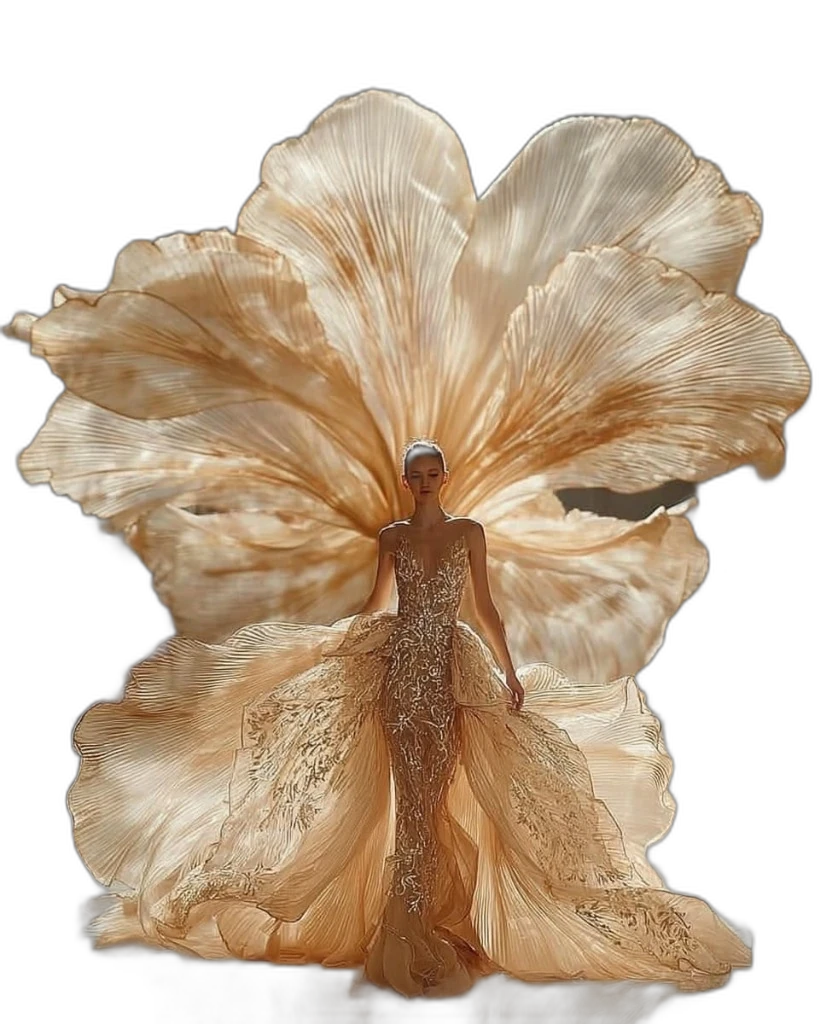 Champagne Sculptural Flower Gown